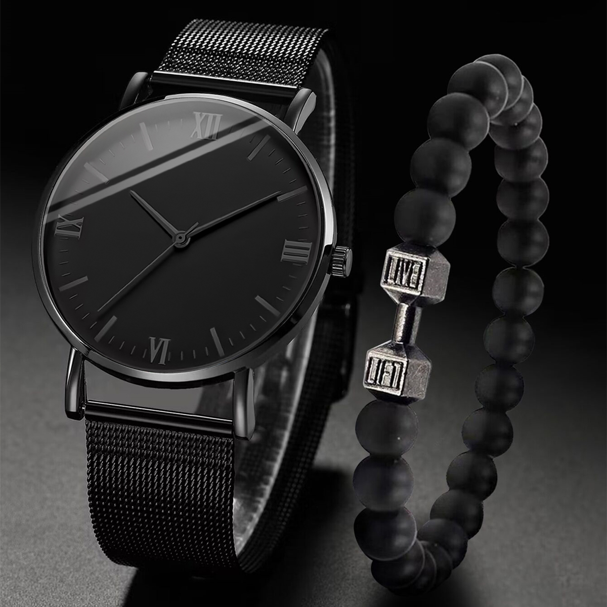 Mesh Stainless Strap - 2PCS Reloj para hombre Moda Roma