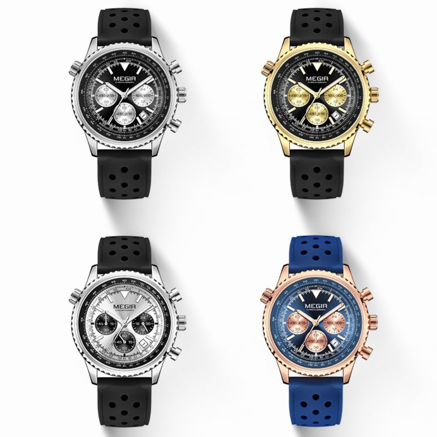 Chronograph Sport Watch - Reloj MEGIR de cuarzo plateado y