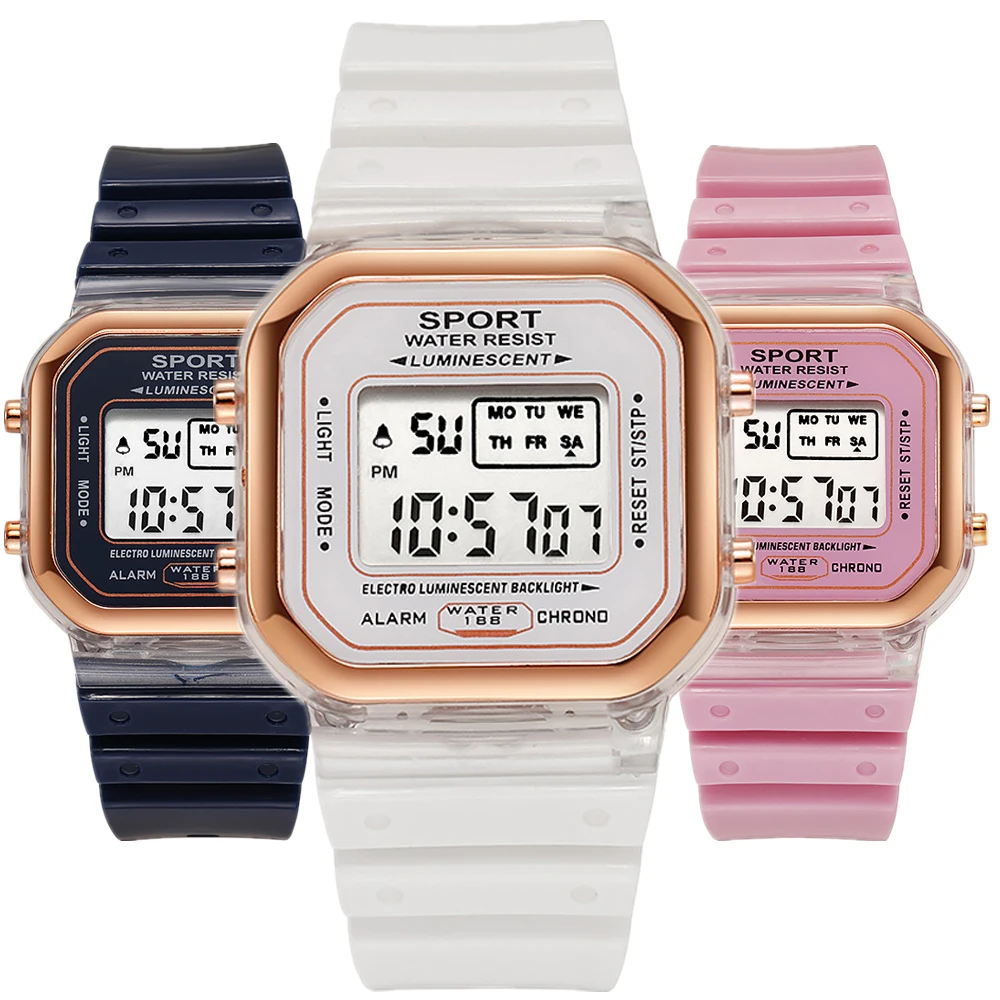 Chronograph Sport Watch - Reloj electrónico transparente para estudiantes de