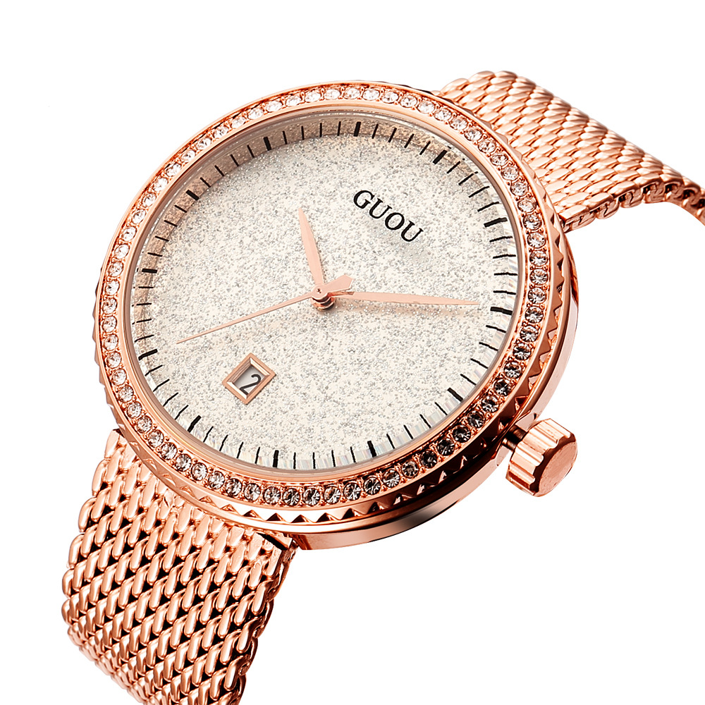 Guou-reloj de cuarzo con diama - Mesh Stainless Strap reseña y precio